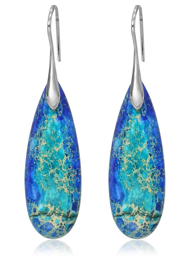 Wovanoo Natural Stone Earrings Waterdrop Stone Dangle Earrings for Women Blue Silver - Image 1